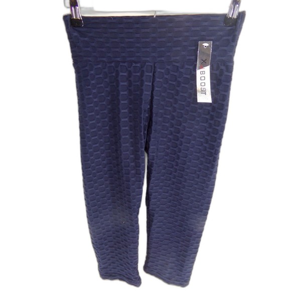 Xj Boost Womens Capri Shorts Blue Textured Stretch Pull On Cotton Blend SM/MED - Picture 1 of 7